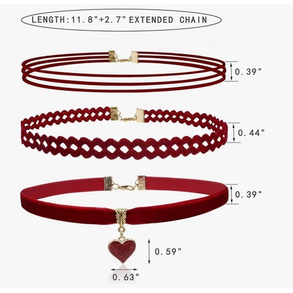 Choker Set 3 PCS Necklace Choker Heart Charm Velvet Gothic Classical Collars - Picture 3 of 7